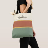 Terracotta Weide Gepersonaliseerde Gestreepte Tote Bag (Dichtbij)
