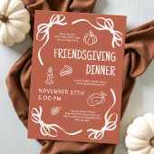 Terracotta Whimsical Hand Drawn Bow Friendsgiving Kaart