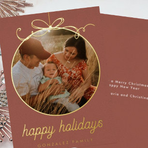 Terracotta Whimsical Ornament & Boog Foto Folie Feestdagenkaart