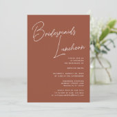 Terracotta Whimsical Script Bruidsmeisjes Luncheon Kaart (Staand voorkant)