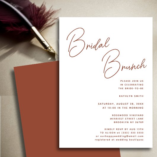 Terracotta Whimsical Script Chique Bridal Brunch Kaart