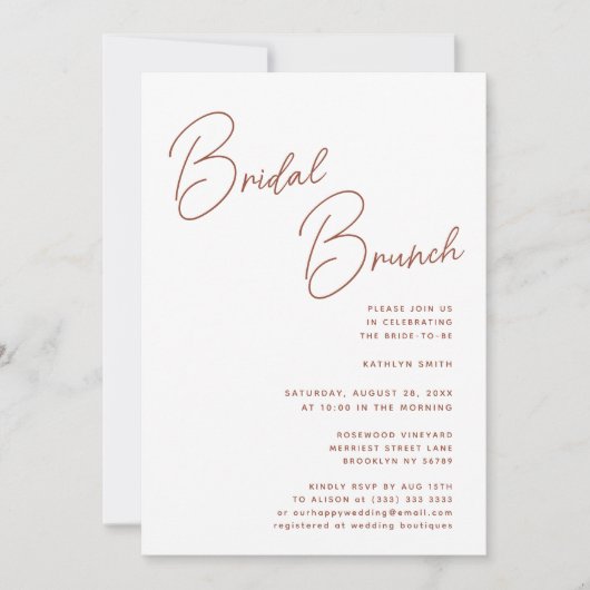 Terracotta Whimsical Script Chique Bridal Brunch Kaart (Voorkant)