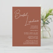 Terracotta Whimsical Script Chique Bridal Luncheon Kaart (Staand voorkant)