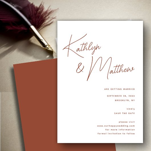 Terracotta Whimsical Script Minimalistisch Modern Save The Date