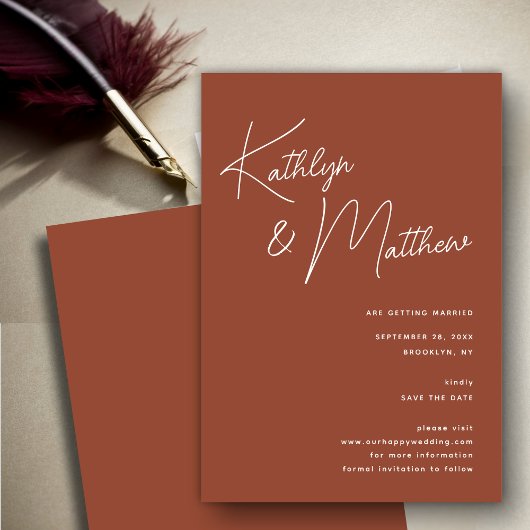 Terracotta Whimsical Script Minimalistisch Modern Save The Date