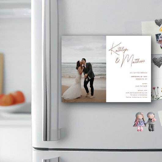 Terracotta Whimsical Script Modern Save The Date Magnetische Uitnodiging