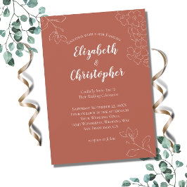 Terracotta White Floral Botanical Modern Wedding Kaart