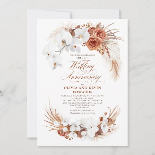 Terracotta White Flower Boho Wedding Jubileum Kaart (Voorkant)