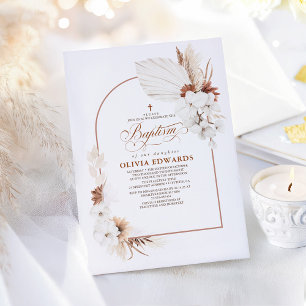 Terracotta White Flowers Boho Chic Baptism Kaart