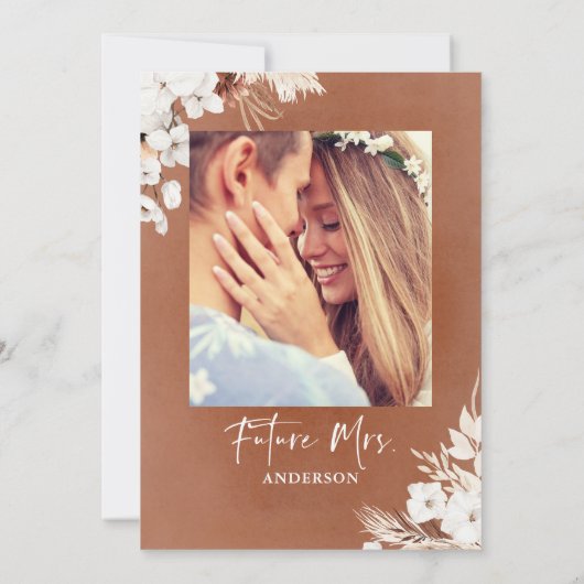 Terracotta White Flowers Boho Photo Vrijgezellenfe Kaart (Achterkant)