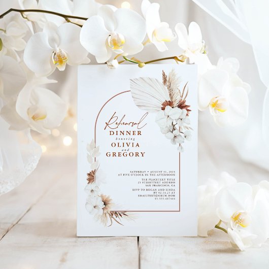 Terracotta White Flowers Boho Rehearsal Dinner Kaart