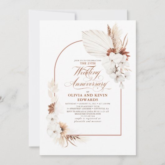 Terracotta White Flowers Boho Wedding Jubileum Kaart (Voorkant)