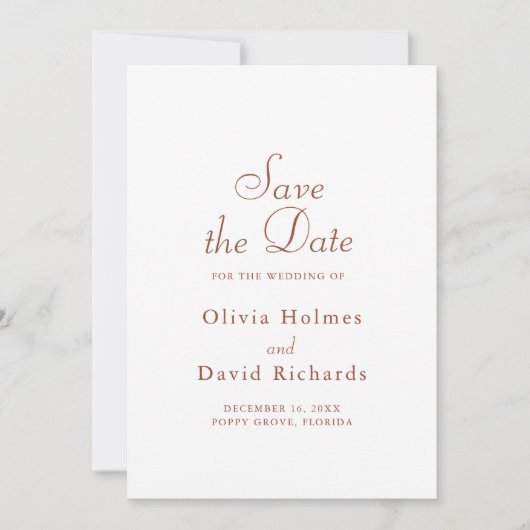 Terracotta White Minimalist Save the Date Kaart (Voorkant)
