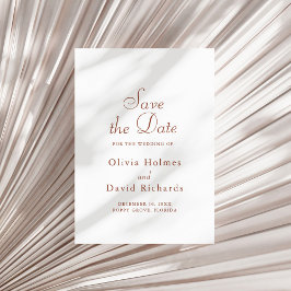 Terracotta White Minimalist Save the Date Kaart