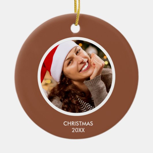 Terracotta & White Modern Initialen Monogram FOTO Keramisch Ornament (Voorkant)