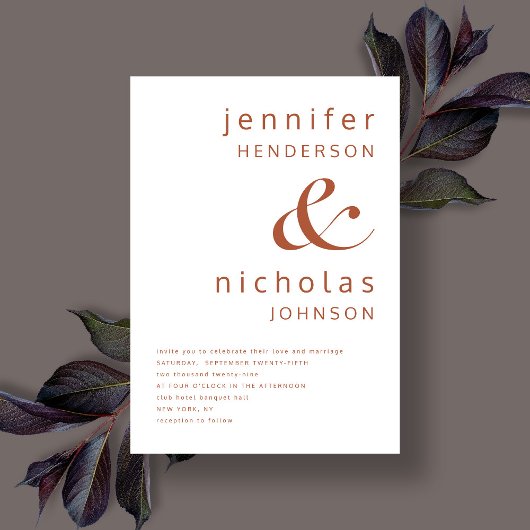Terracotta & White Modern Typography Wedding Kaart