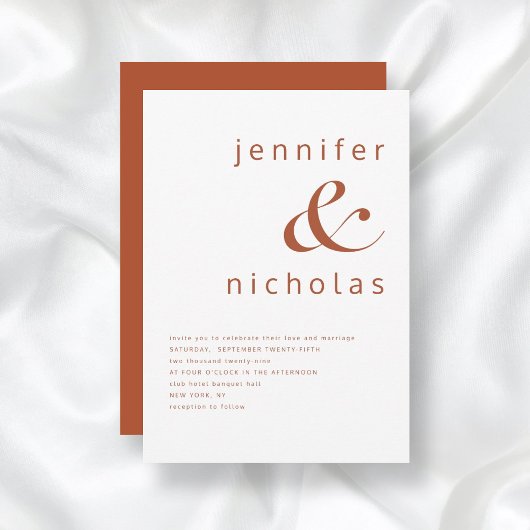 Terracotta & White Modern Typography Wedding Kaart