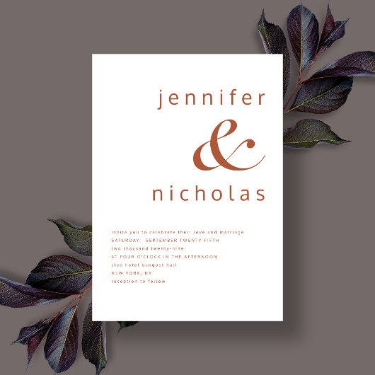 Terracotta & White Modern Typography Wedding Kaart