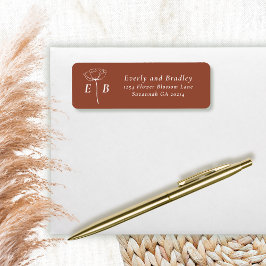 Terracotta White Monogram Floral Accent Address Etiket