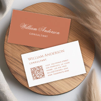 Terracotta White QR Code and Calligraphy Simple  Visitekaartje
