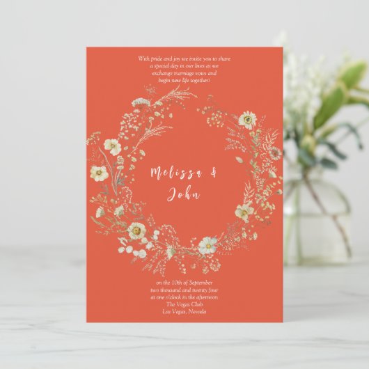 Terracotta White Rustic Boho Wildflower Wedding Kaart (Staand voorkant)