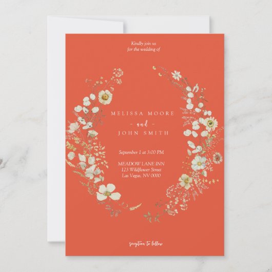 Terracotta White Rustic Boho Wildflower Wedding Kaart (Voorkant)