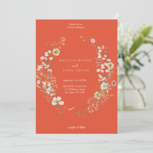 Terracotta White Rustic Boho Wildflower Wedding Kaart (Staand voorkant)