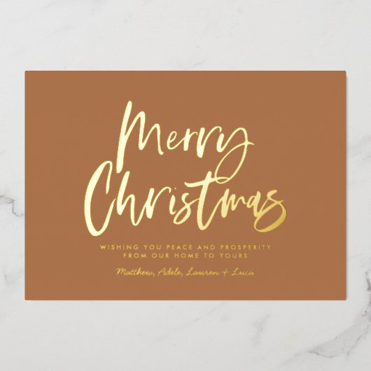 terracotta white script verrijkt kerstnon foto folie feestdagenkaart (Voorkant)