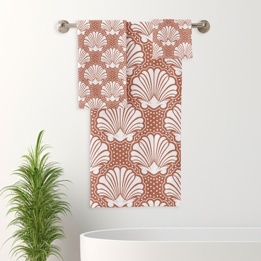 Terracotta & White Seashell Bad Handdoek