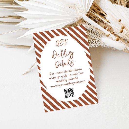 Terracotta White Stripes Wedding Details Informatiekaartje