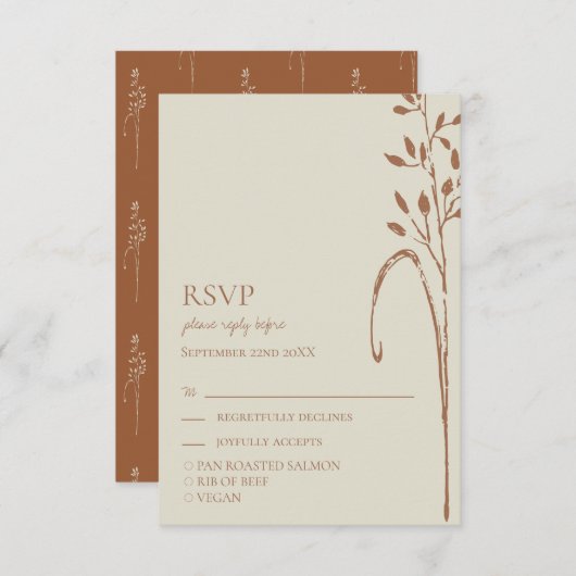Terracotta & Wild Grass Earth Tone Wedding RSVP (Voorkant / Achterkant)