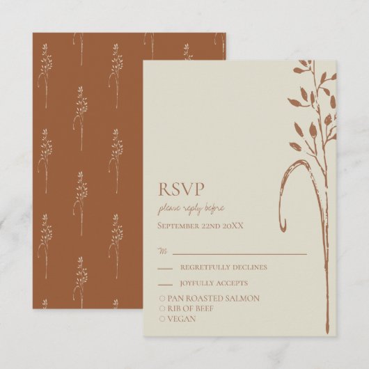 Terracotta & Wild Grass Earth Tone Wedding RSVP Kaartje (Voorkant / Achterkant)