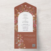 Terracotta Wildbloemen Alles in een bruiloft Uitno All In One Uitnodiging (Binnen)