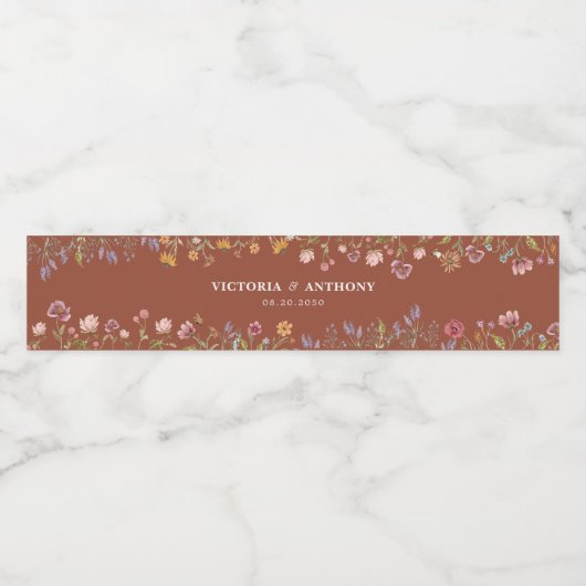 Terracotta Wildbloemen Bruiloft Water Flesetikette Waterfles Etiket (Enkel label)