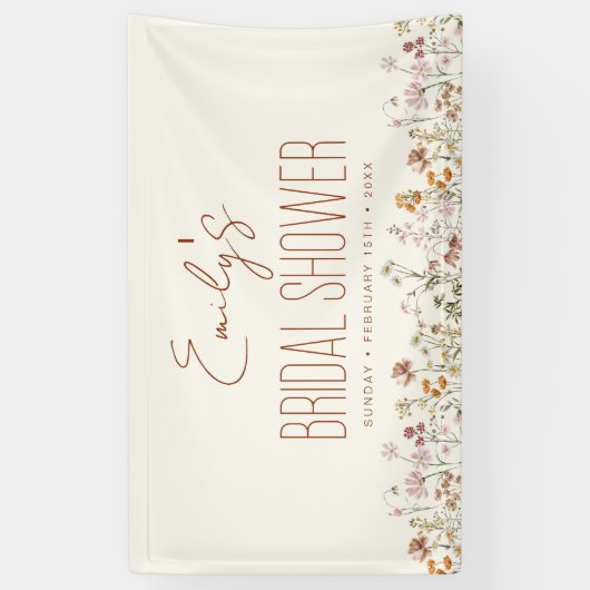 Terracotta Wilde Bloem Boho Bruidsfeest Spandoek (Verticaal)