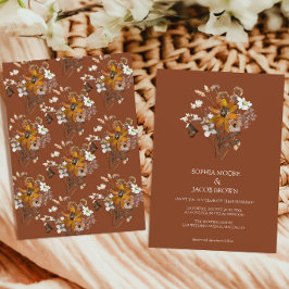 Terracotta Wilde Bloem Boho Herfst Bruiloft Kaart