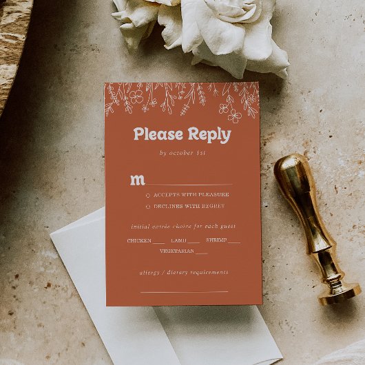 Terracotta Wilde Bloem Bruiloft Menu Keuze RSVP