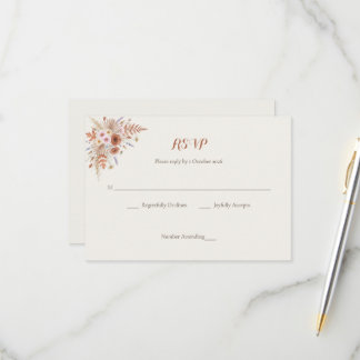 Terracotta Wilde Bloem & Gedroogde Palm Boho Trouw RSVP Kaartje