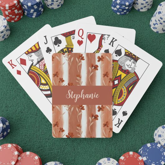 Terracotta Wilde Bloem Monogram Naam Boho  Pokerkaarten