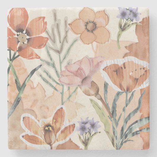 Terracotta Wilde Bloem Rustieke Boho Drink Accesso Stenen Onderzetter (Voorkant)