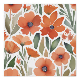 Terracotta Wilde Bloem Rustieke Boho Muurkunst Perfect Poster