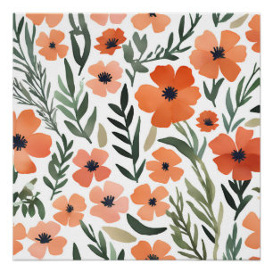 Terracotta Wilde Bloem Rustieke Boho Muurkunst Perfect Poster
