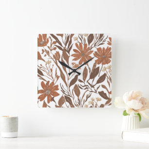 Terracotta wilde bloem rustieke boho wandaccent vierkante klok