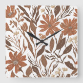 Terracotta wilde bloem rustieke boho wandaccent vierkante klok (Voorkant)