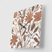 Terracotta wilde bloem rustieke boho wandaccent vierkante klok (Hoek)