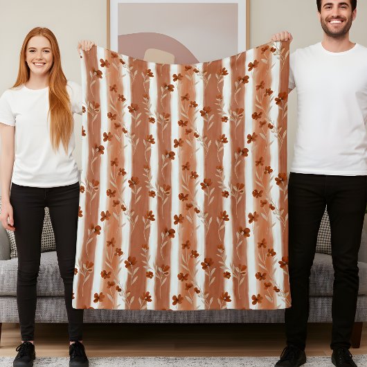 Terracotta-wilde-bloem-verticale-streep-boho-patro Fleece Deken