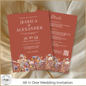 Terracotta wilde bloemen alles in één QR-code brui Kaart