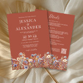 Terracotta wilde bloemen alles in één QR-code brui Kaart