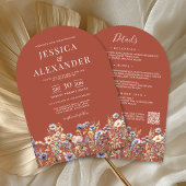 Terracotta wilde bloemen alles in één QR-code brui Kaart