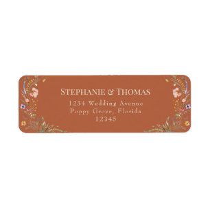 Terracotta Wilde Bloemen Retouradreslabel Etiket